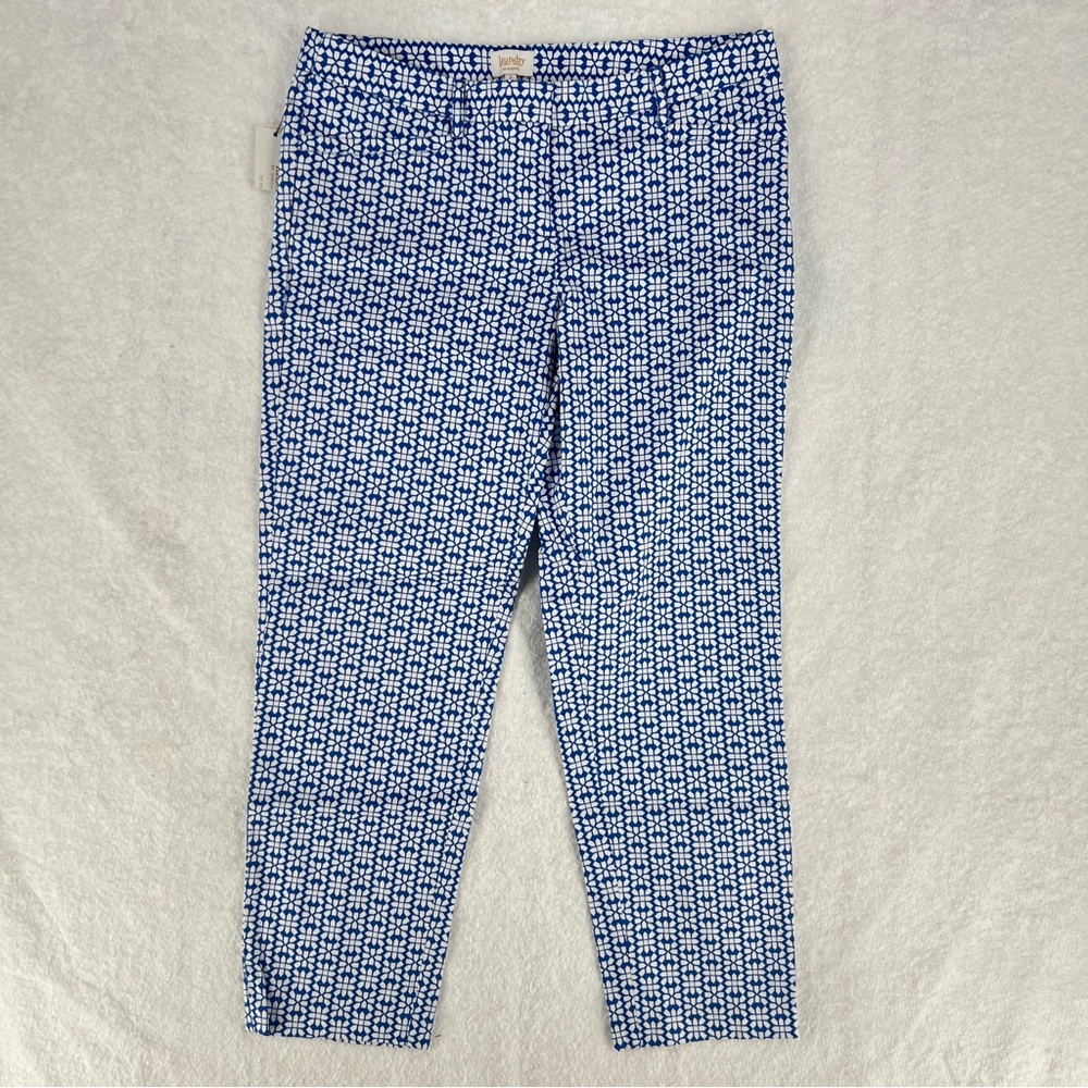 Laundry By Shelli Segal Geometric Blue & White Stretch Cotton Crop Pants Size 2